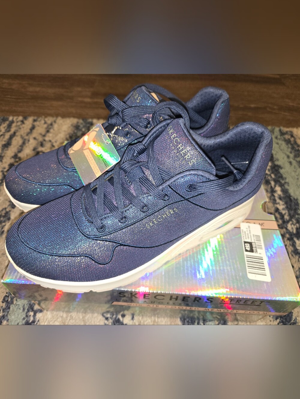 Skechers Women's Glitter Navy Athletic Sneakers - Picture 1 of 7